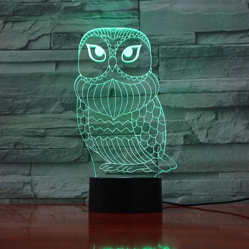 3D-1228 올빼미 아기 16 색 테이블 램프 아이들을위한 Led 밤 빛 선물 홈 장식 참신 조명
